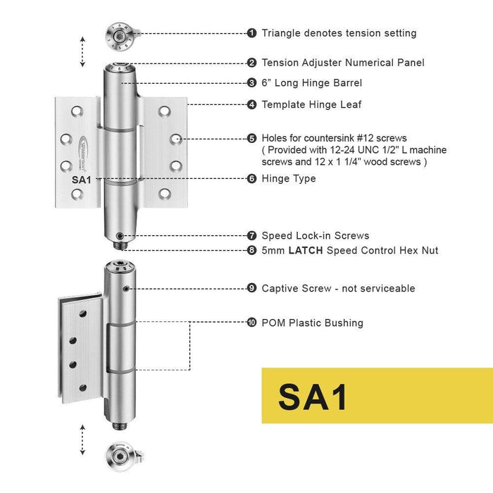 W41M-450-A3  | Mechanical Adjustable Self Closing Hinge | 4.5” x 4.5”| Residential Aluminum Mortise hinge | 3 Pack