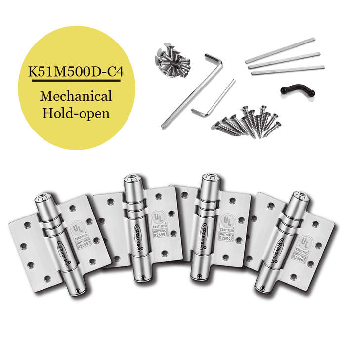K51M-500D-C4 | Heavy Duty Mechanical Self Closing Hinge with Hold Open | 5” x 5” | 8ft | 304 Stainless Steel | 4 Pack