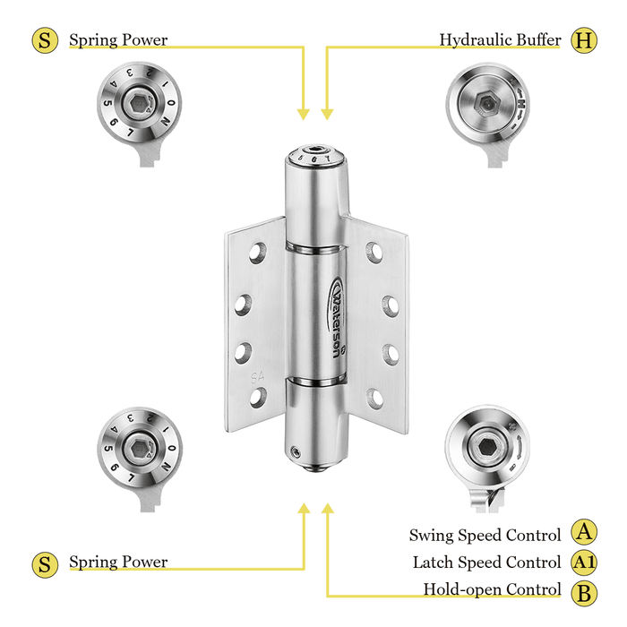 K51M-400-D3 | Heavy Duty Hydraulic Hybrid Self Closing Hinge with Hold Open | 4” x 4” | 304 Stainless Steel | 3 Pack