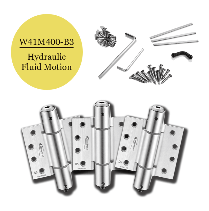 W41M-400-B3 | Hydraulic Hybrid Self Closing Hinge | 4" x 4" | Residential Aluminum Mortise hinge | 3 Pack - Waterson Multi-function Closer Hinge