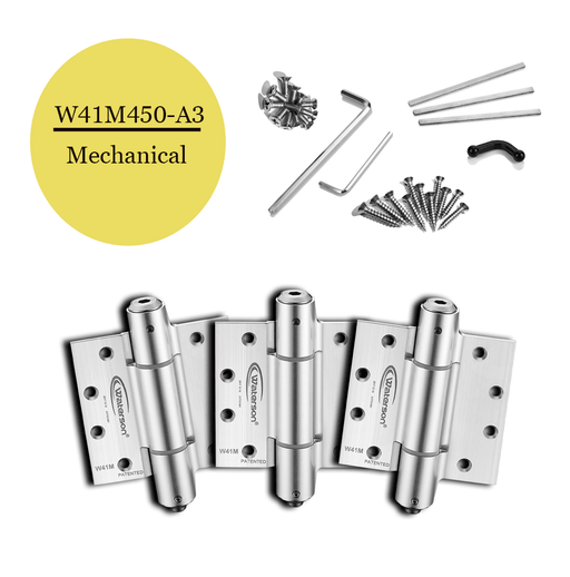 W41M-450-A3 | Mechanical Adjustable Self Closing Hinge | 4.5” x 4.5”| Residential Aluminum Mortise hinge | 3 Pack - Waterson Multi-function Closer Hinge