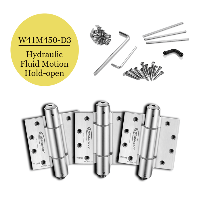 W41M-450-D3 | Hydraulic Hybrid Self Closing Hinge | 4.5” x 4.5”| Residential Aluminum Mortise hinge | 3 Pack - Waterson Multi-function Closer Hinge