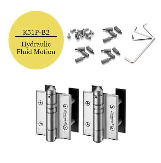 K51P-B2  | Hydraulic Hybrid Gate Closer Hinges |Stainless Steel 304 - Full Surface | 2 Pack - selfclosing