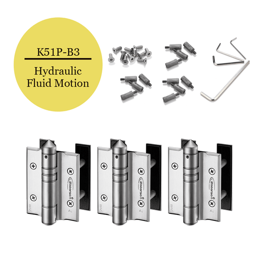 K51P-B3  | Hydraulic Hybrid Gate Closer Hinges |Stainless Steel 304 - Full Surface | 3 Pack - selfclosing