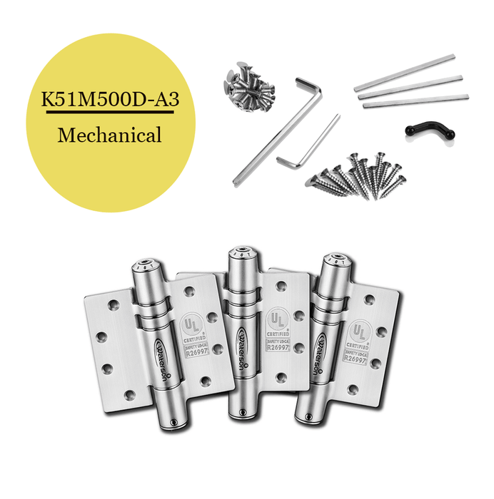 K51M-500D-A3 | Mechanical Adjustable Self Closing Hinge | 5” x 5” | Fire-rated Stainless Steel | 3 Pack - Waterson Multi-function Closer Hinge